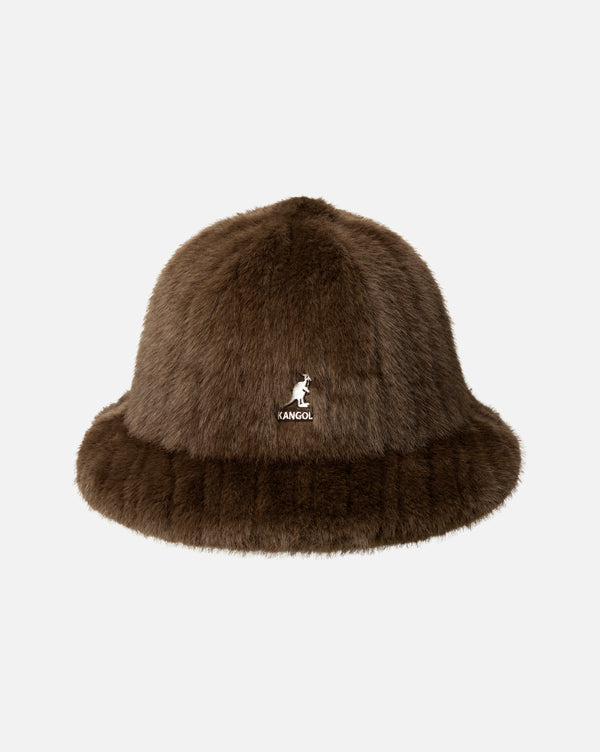 Faux Fur Casual hat Brown Debossed Stripe