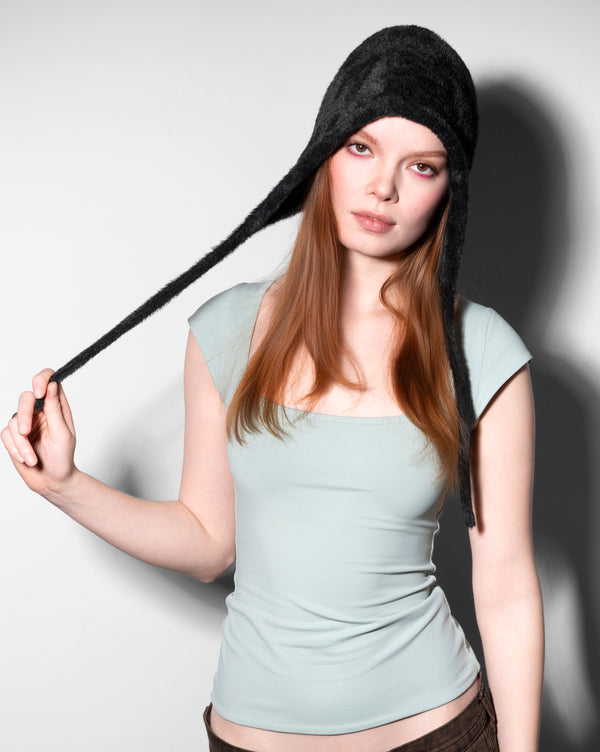 Faux Fur Knit Bonnet Hat Butter Chiffon