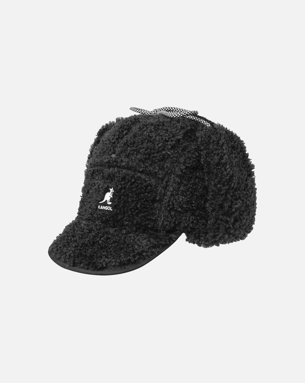 Faux Shearling Utility Flap Cap Hat Black