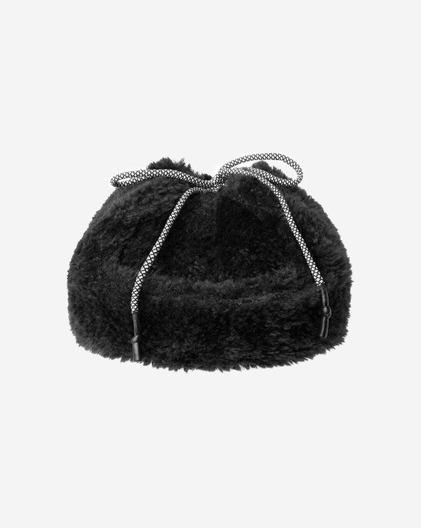 Faux Shearling Utility Flap Cap Hat Black