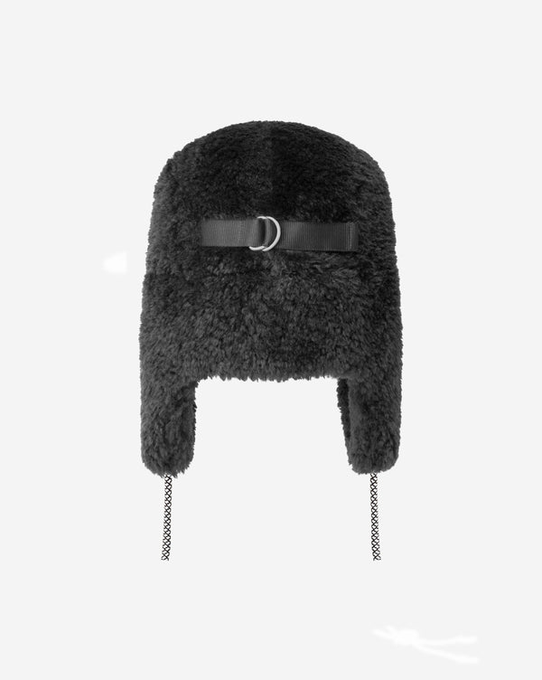 Faux Shearling Utility Flap Cap Hat Black