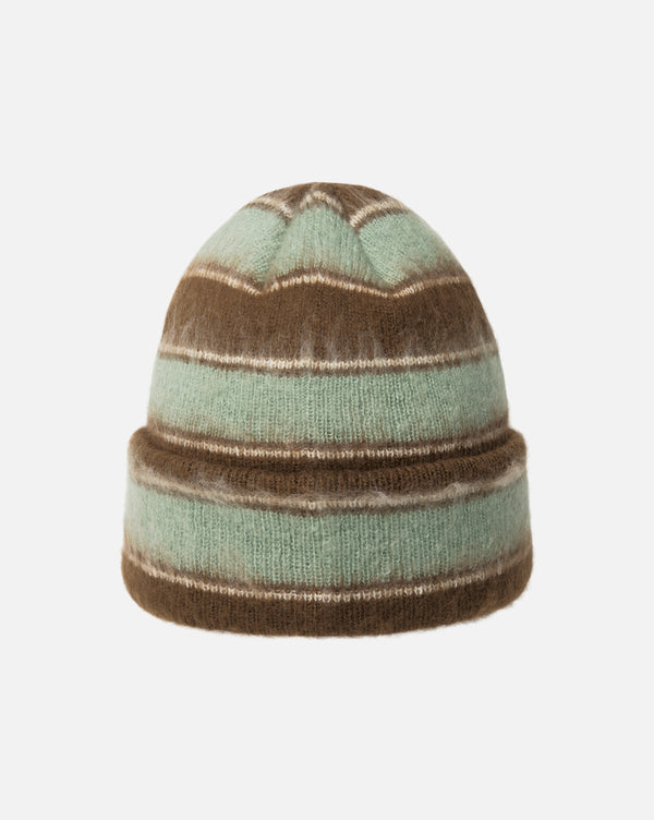 Fuzzy Stripe Beanie Hat Brown