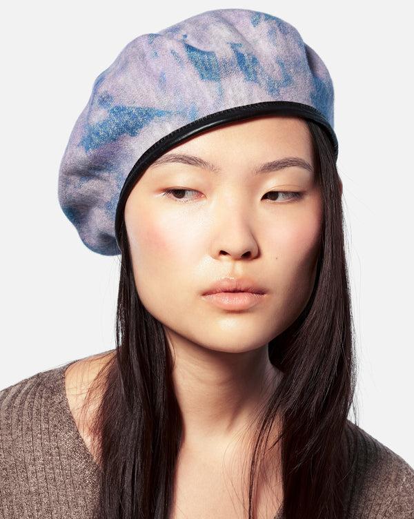 Heathered Tie Dye Beret Hat Black/Grey