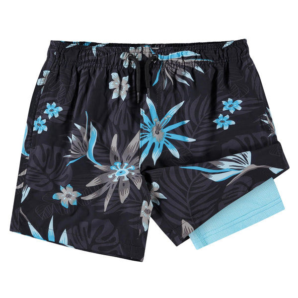 kanu surf Boys' Adventure Stretch Swim Trunks Black/Aqua