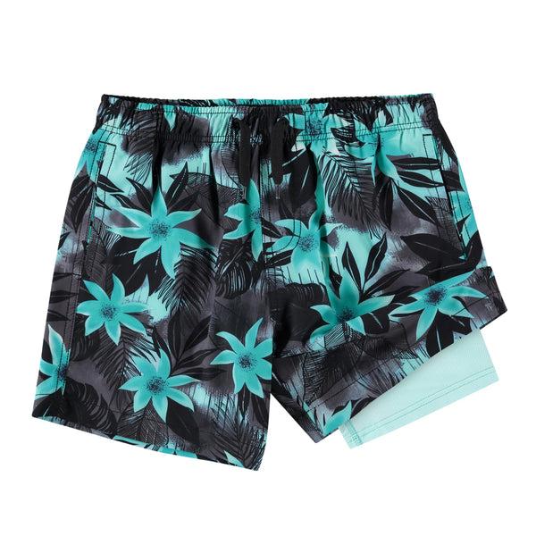 Kanu Surf Boys' Vibes Stretch Swim Trunks Black/Aqua