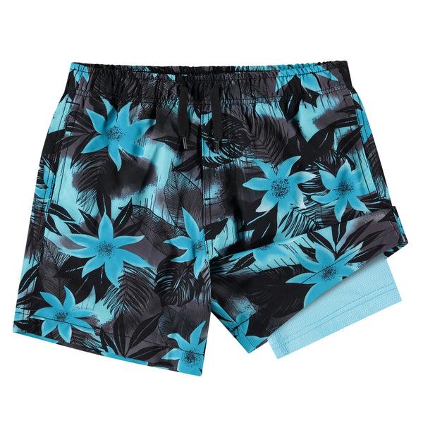 kanu surf Boys' Vibes Stretch Swim Trunks Black/Aqua