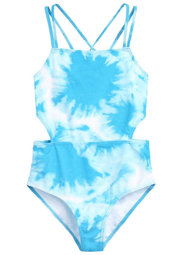 kanu surf Girls' Beach Girl Off Shoulder 1-pc Swimsuit Denim