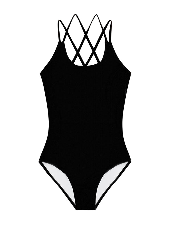 Kanu Surf Girls' Solid Criss Cross 1-pc Swimsuit Atlantis