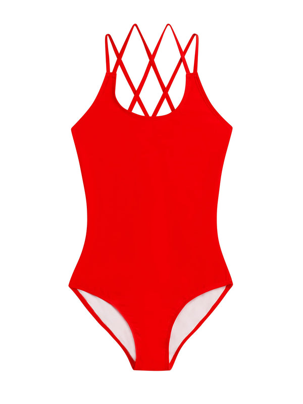 Kanu Surf Girls' Solid Criss Cross 1-pc Swimsuit Atlantis