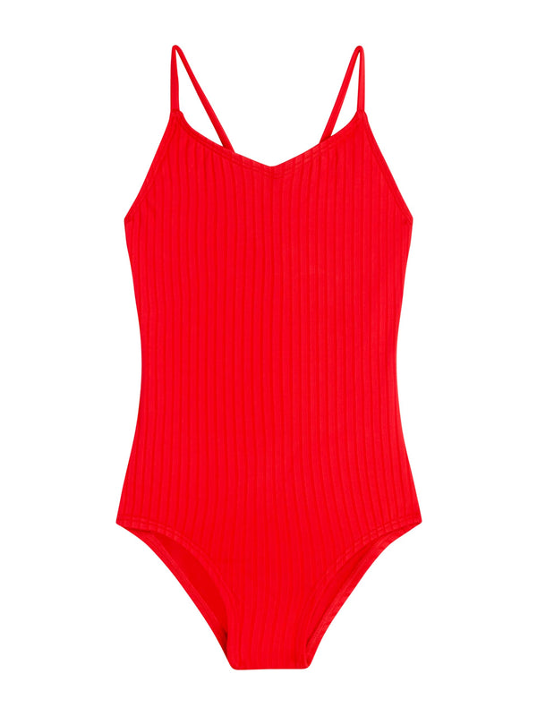 Kanu Surf Girls' Solid Drop Needle V-Neck 1-pc Swimsuit Black