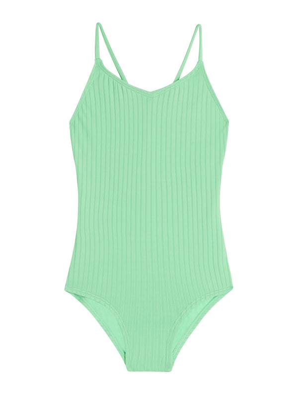 Kanu Surf Girls' Solid Drop Needle V-Neck 1-pc Swimsuit Black