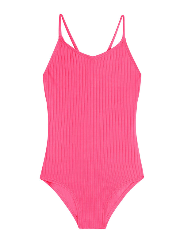 Kanu Surf Girls' Solid Drop Needle V-Neck 1-pc Swimsuit Black