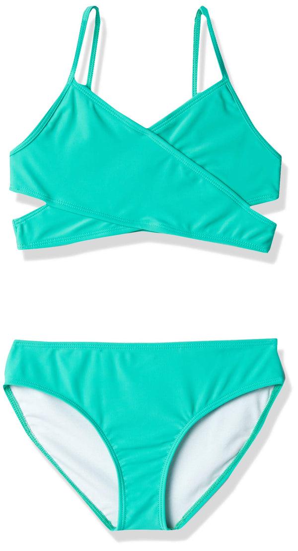 kanu surf Girls' Solid Wraparound Wrap Around Bikini Atlantis