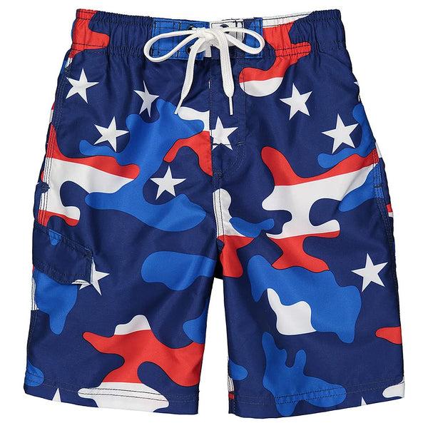 Kanu Surf Boys' Camo Flag Swim Trunks Black