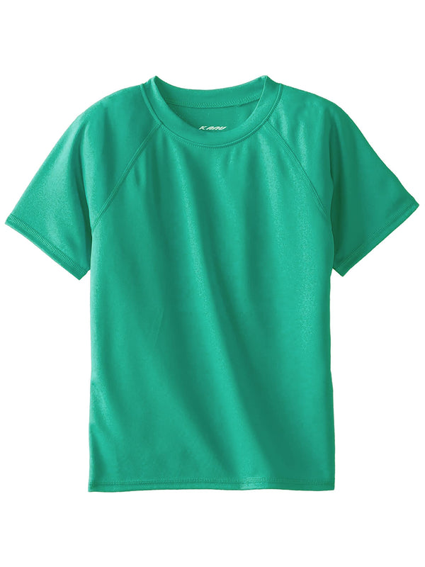 Kanu Surf Boys' Solid Short Sleeve Swim Shirts Aqua