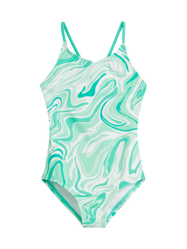 Kanu Surf Girls' Gigi V-Neck 1-pc Swimsuit Blue