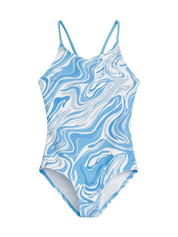 kanu surf Girls' Gigi V-Neck 1-pc Swimsuit Blue