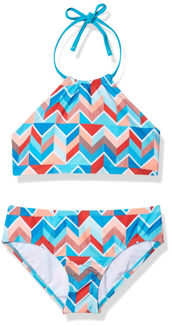 kanu surf Girls' Ruby Chevron Halter Bikini Blue