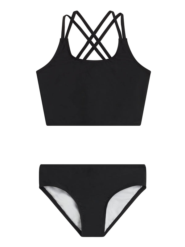 Kanu Surf Girls' Solid Criss Cross Tankini Atlantis