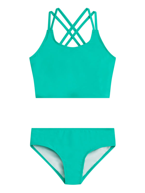 kanu surf Girls' Solid Criss Cross Tankini Atlantis