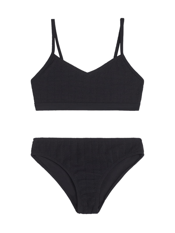 kanu surf Girls' Solid Ruched V Bikini Black