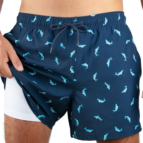 kanu surf Men's Sharks 5" Stretch Swim Trunks Navy