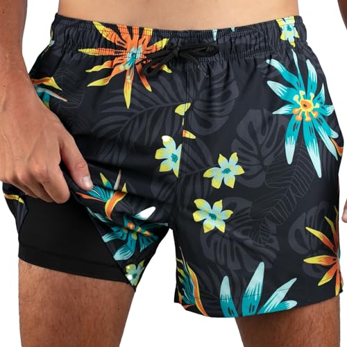 Kanu Surf Men's Adventure 5" Stretch Swim Trunks Black/Aqua
