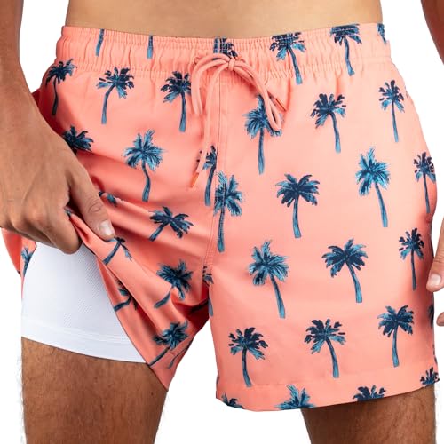 kanu surf Men's Palm Desert 5" Stretch Swim Trunks Coral