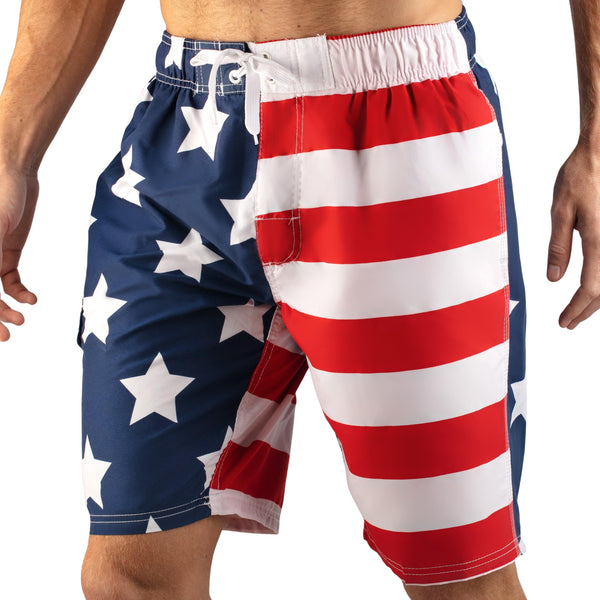 kanu surf Men's Patriot 9" Swim Trunks Red/White/Blue