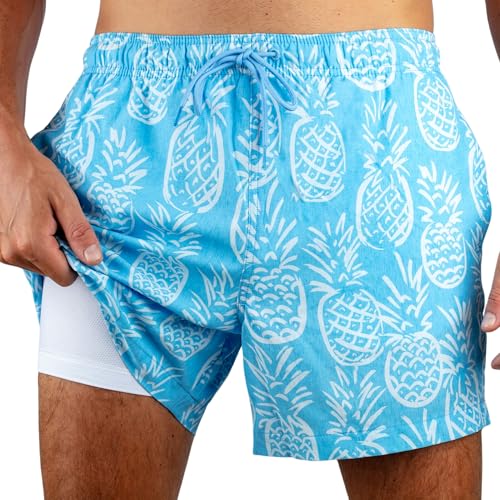 kanu surf Men's Pineapple 5" Stretch Swim Trunks Aqua