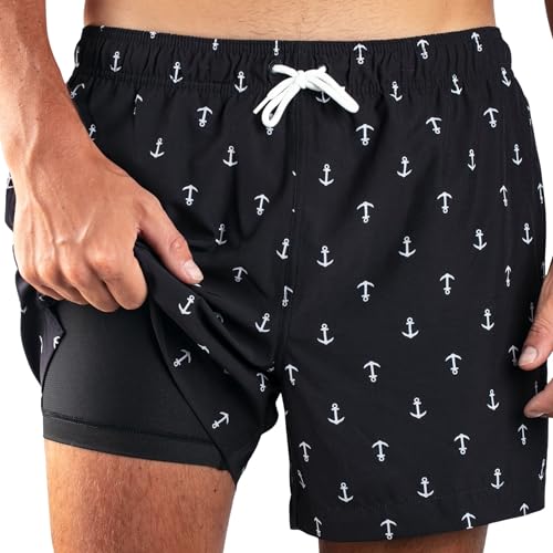 kanu surf Men's Shoreline 5" Stretch Swim Trunks Black
