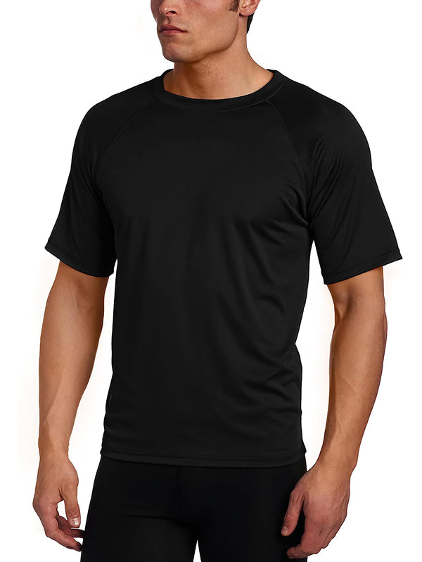 kanu surf Men's Solid Short Sleeve Swim Shirts Black