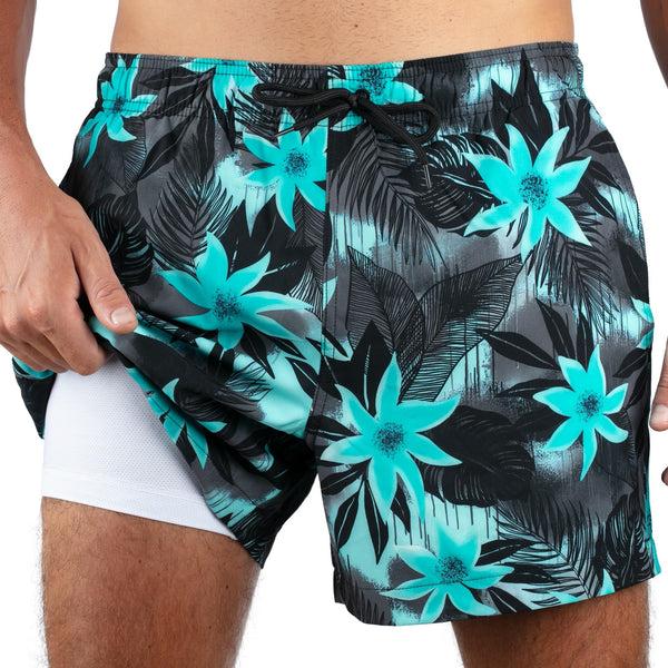 Kanu Surf Men's Vibe 5" Stretch Swim Trunks Black/Aqua