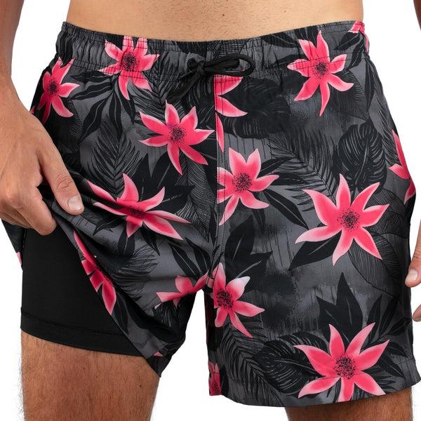 Kanu Surf Men's Vibe 5" Stretch Swim Trunks Black/Aqua
