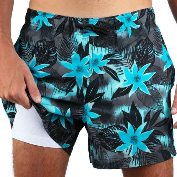 kanu surf Men's Vibe 5" Stretch Swim Trunks Black/Aqua