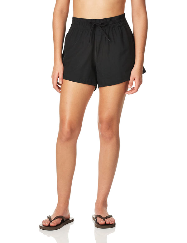 kanu surf Women's Solid 4" Stretch Elastic Board Shorts Black