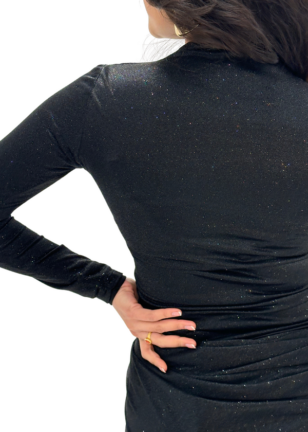 Kanya London Black Glitter Saree Long Sleeve (MADE TO ORDER)