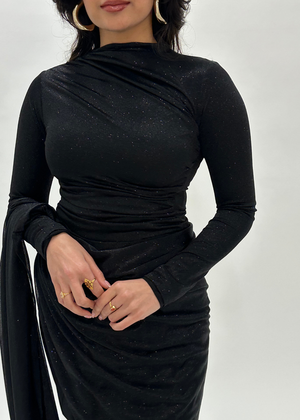 Kanya London Black Glitter Saree Long Sleeve (MADE TO ORDER)