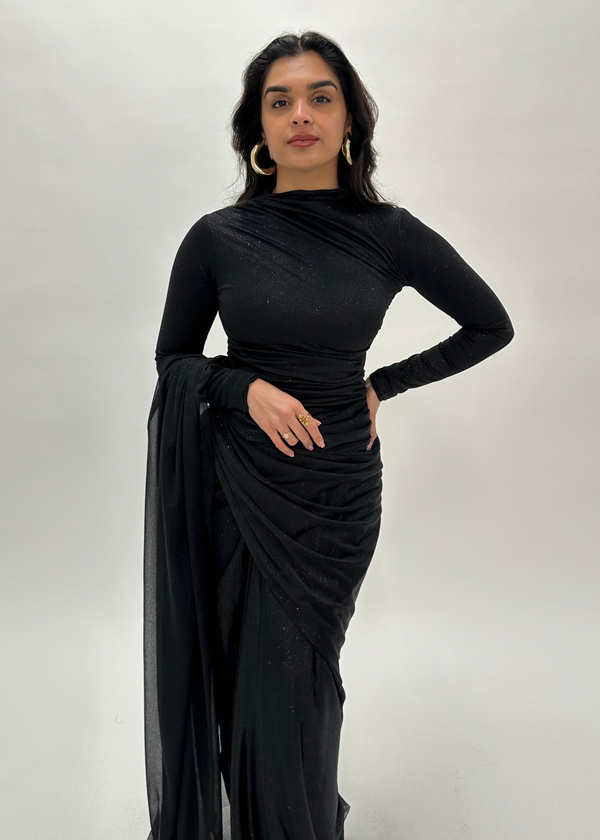 kanya london Black glitter saree long sleeve (MADE TO ORDER)