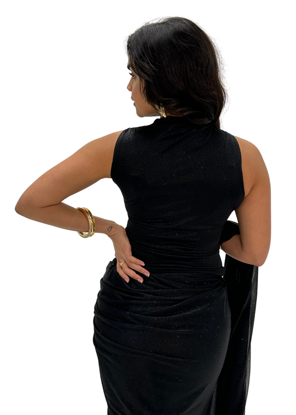 Kanya London Black Glitter Saree Sleeveless (MADE TO ORDER)