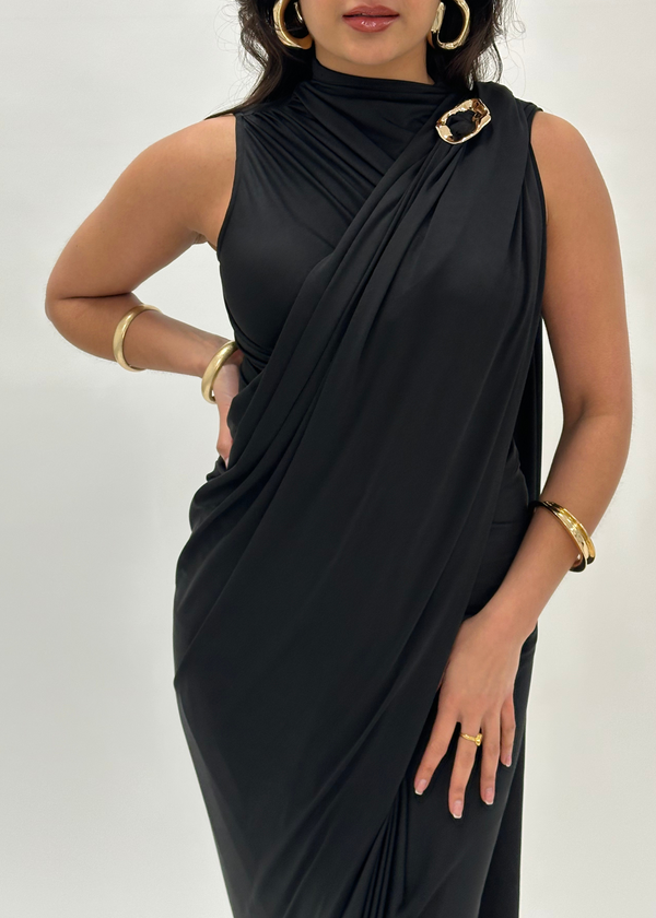 Kanya London Black Ready Made Saree Sleeveless (MADE TO ORDER)