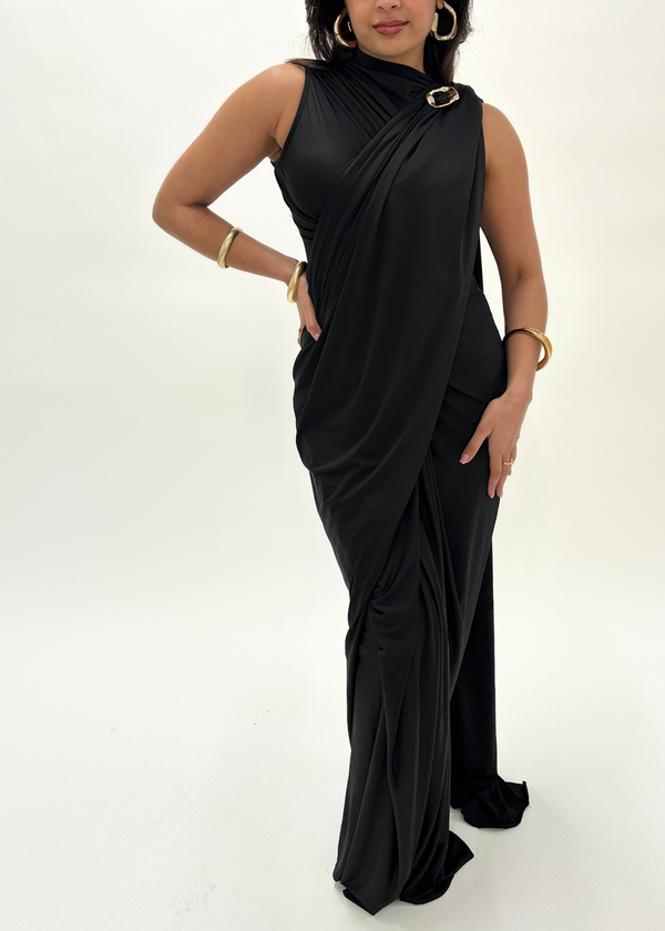 kanya london Black ready made saree sleeveless (MADE TO ORDER)