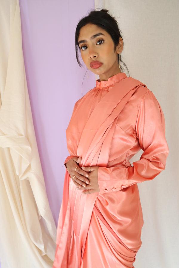 Kanya London Custom Colour Long Sleeve Top High Neck And Saree -5 Week Wait