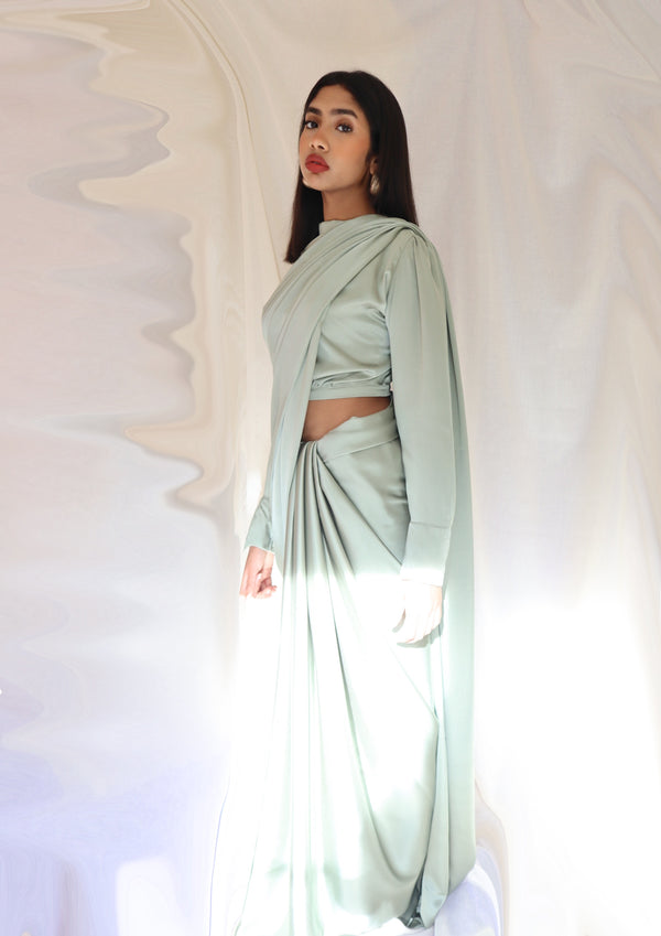 Kanya London Custom Colour Long Sleeve Top High Neck And Saree -5 Week Wait