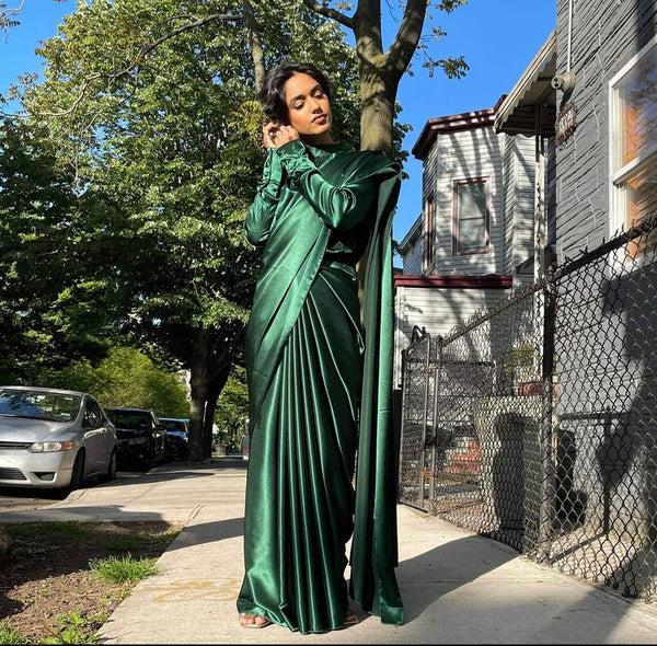 Kanya London Emerald Green Long Sleeve High Neck Satin Top