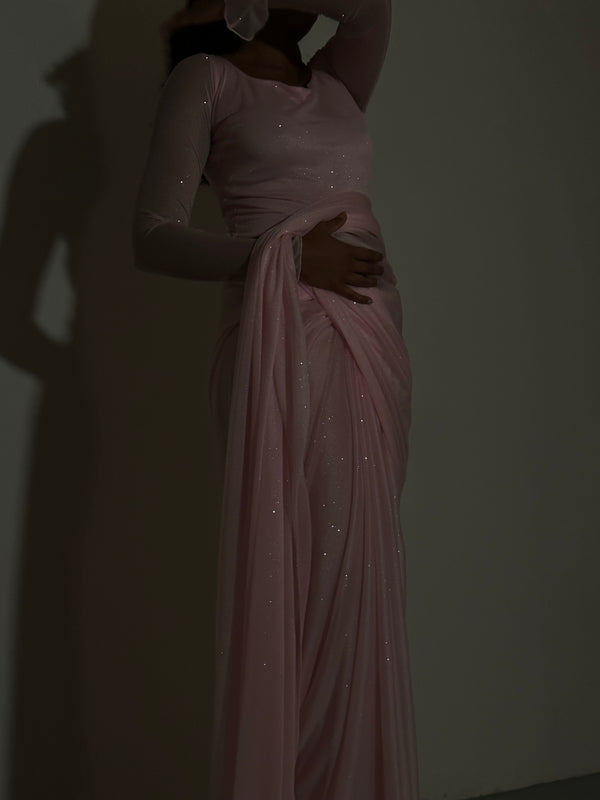 Kanya London GLITTER SAREE HALF SLEEVE TOP LIGHT PINK