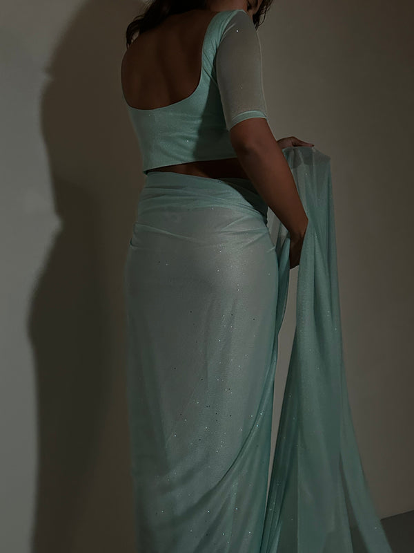 Kanya London GLITTER SAREE HALF SLEEVE TOP SAGE MINT