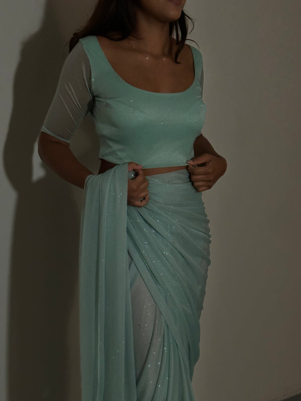 kanya london GLITTER SAREE HALF SLEEVE TOP SAGE MINT