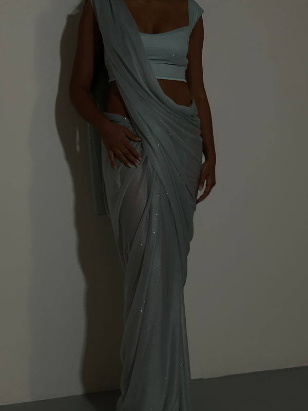Kanya London GLITTER SAREE SWEETHEART TOP LIGHT BLUE