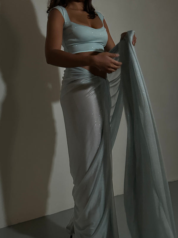 kanya london GLITTER SAREE SWEETHEART TOP LIGHT BLUE